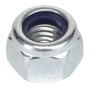 A close-up view of the AGCO LOCKNUT - AL5011553, showcasing its hexagonal metal design with internal threading and a nylon insert. No current product description information is available.