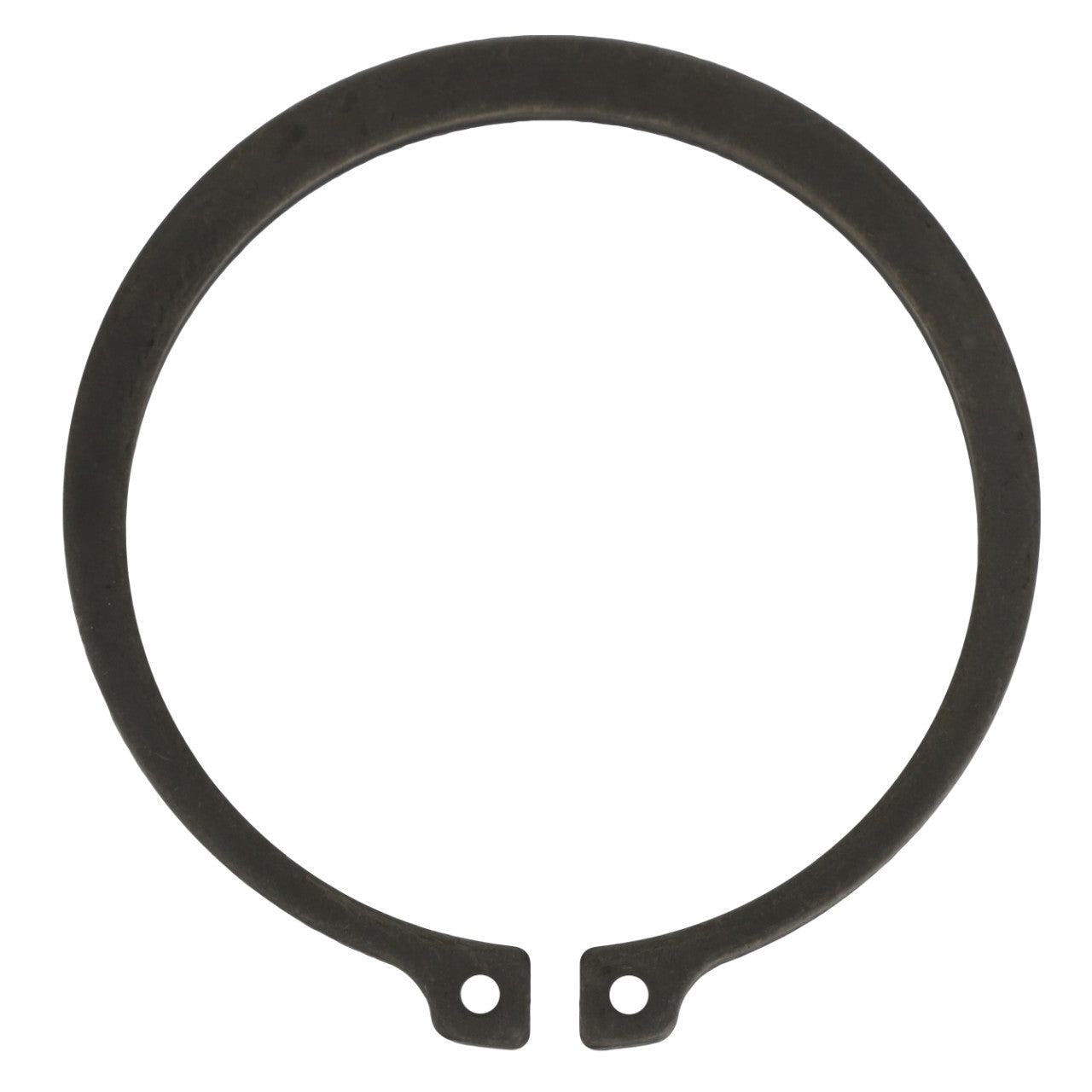 The AGCO Ring - AL5016620 is a black circlip featuring two small holes at the open ends, typically employed as a retaining ring in mechanical assemblies. Currently, there is no additional product description information available.