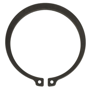 The AGCO Ring - AL5016620 is a black circlip featuring two small holes at the open ends, typically employed as a retaining ring in mechanical assemblies. Currently, there is no additional product description information available.