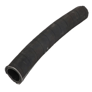 The AGCO SUCTION HOSE - AG513894 is a robust black industrial hose with a ribbed texture, slightly curved and opened at both ends, providing reliable performance for various applications.