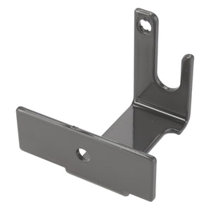 Introducing the AGCO | Bracket - Acw1127870 by AGCO, a black metal bracket featuring two vertical sections: one with a hole at the top and another resembling a hook, ideal for mounting or support tasks.