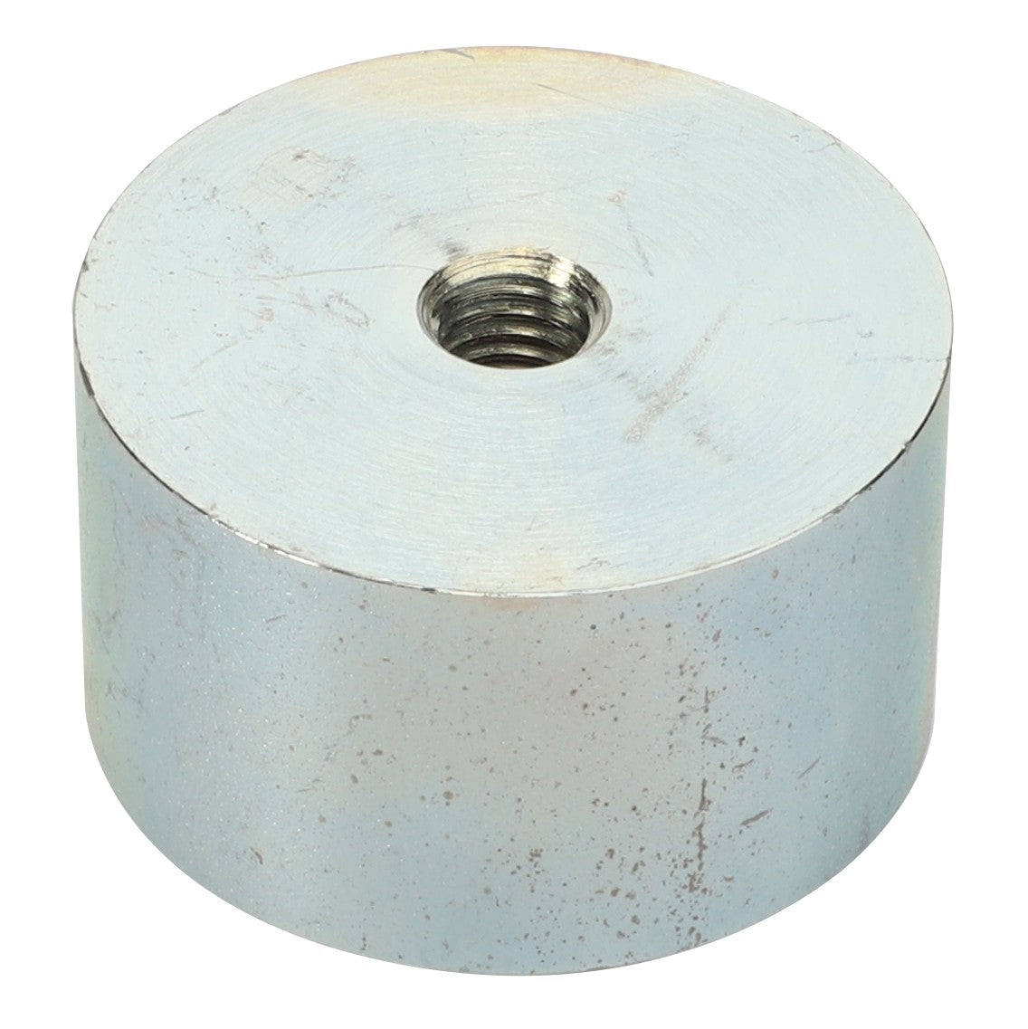 Product: AGCO | LUG - AL5220418 (Brand: AGCO) is a cylindrical metal component featuring a threaded hole at its center. The item displays noticeable wear and surface scratches. Unfortunately, detailed product description information is currently unavailable.