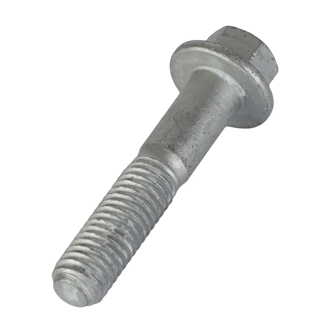 A close-up image of the AGCO Hex Flange Head Machine Screw - Acw1058020, featuring a metallic hex bolt with a partially threaded shaft and a washer-like flange near the hexagonal head. No current product description information is available for this item.