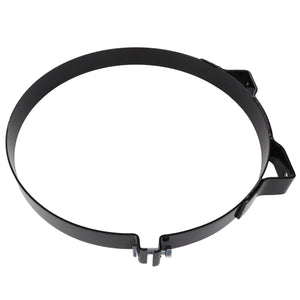 The AGCO | BAND - AG122213 by AGCO is a black metal ring that includes two brackets on opposite sides and a screw fastener at the bottom. Further product description information is currently unavailable.