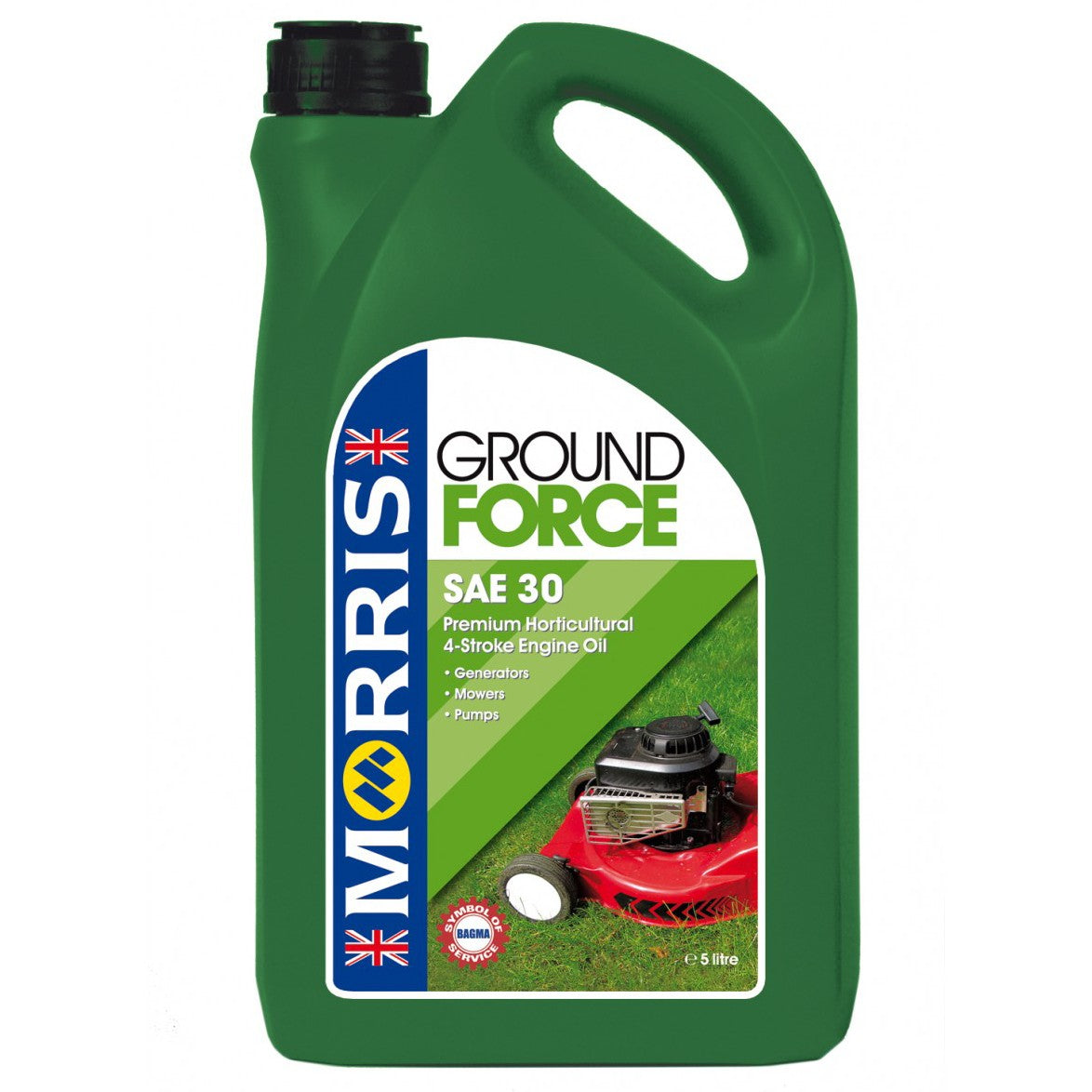 A green container of AGCO Engine Oil - Vacc3205, suitable for generators, mowers, and pumps, with a 5-liter capacity. Ideal for use in equipment from brands like Massey Ferguson and Valtra.