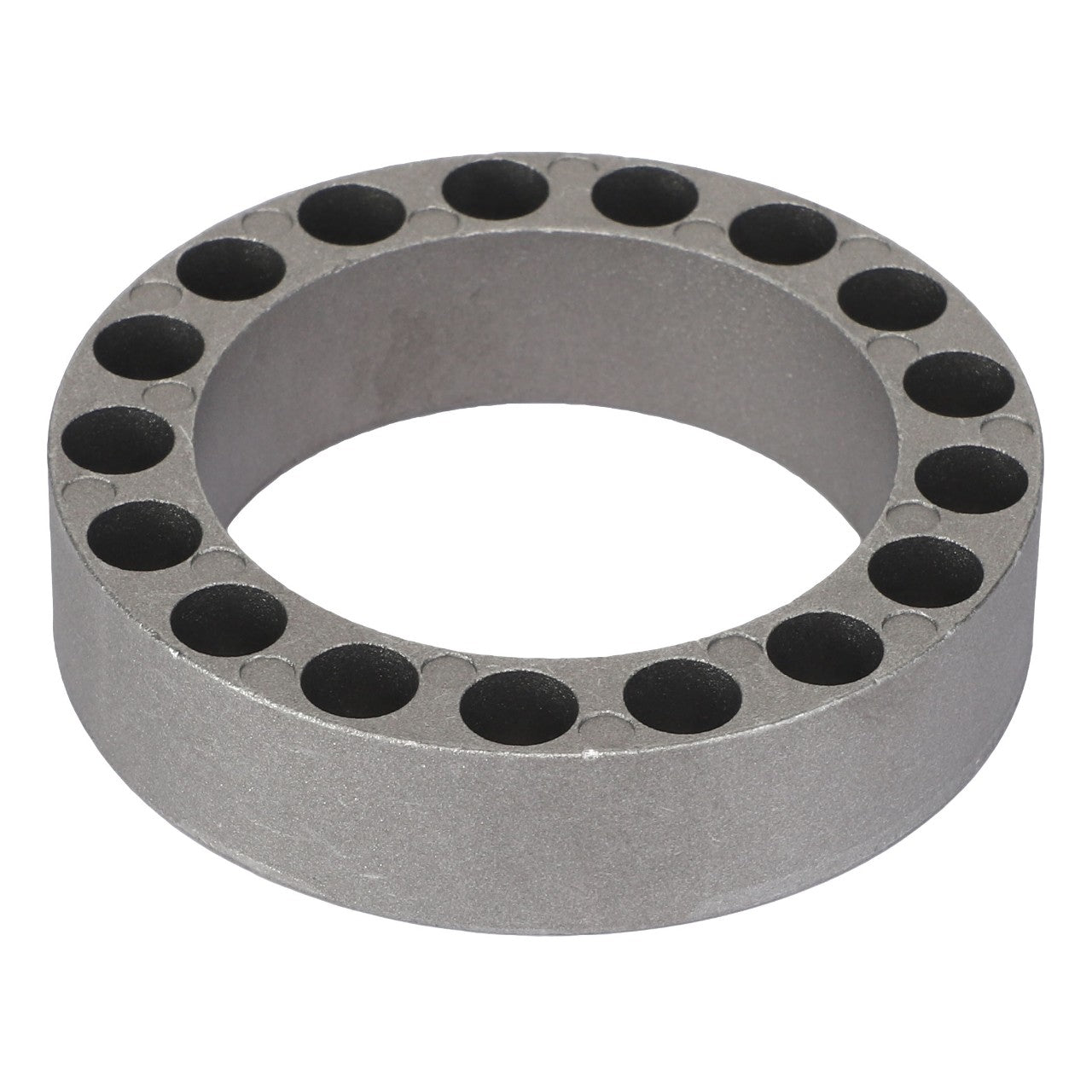 This is the AGCO Spring Housing - Acp0445490, a round metal component featuring a central hole and multiple smaller holes evenly spaced around the perimeter. Unfortunately, no current product description is available for this precise and meticulously crafted item.