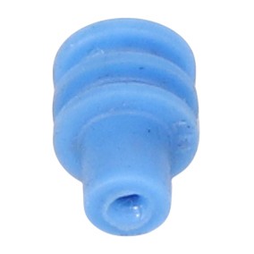 The AGCO Cable Seal - AG517593 features a small, blue, cylindrical, ridged plastic piece with a hole through the center.