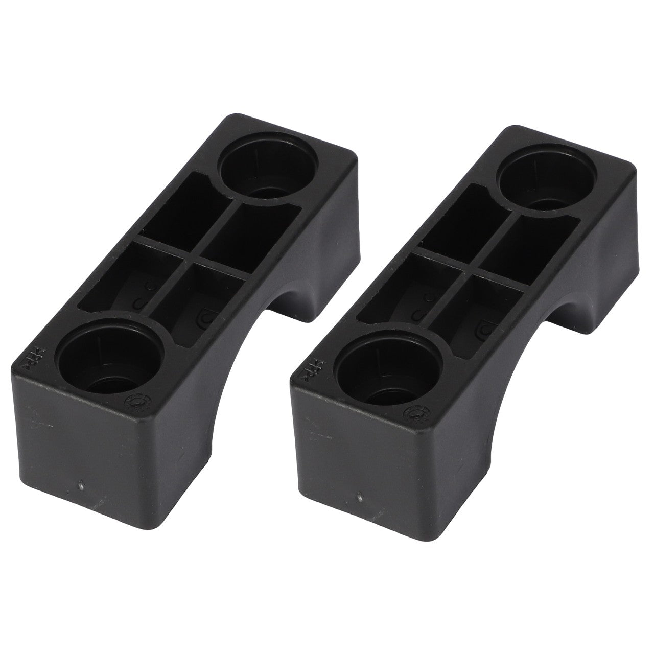 The AGCO Clamp - Acx2589650 consists of two rectangular black plastic blocks, featuring both circular and square compartments. No additional product description information is available at this time.