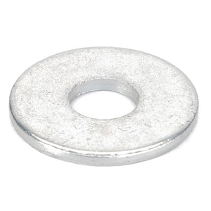 Viewed from above on a white background, the AGCO | Flat Washer - D20400506 is a silver metallic washer with a large central hole, reminiscent of components used in Massey Ferguson models.