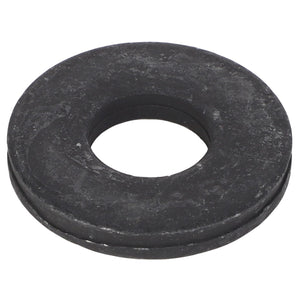 The AGCO FLAT WASHER - AG521690 is a round, flat black rubber washer featuring a central hole, displayed against a white background. Currently, no additional product description information is available.