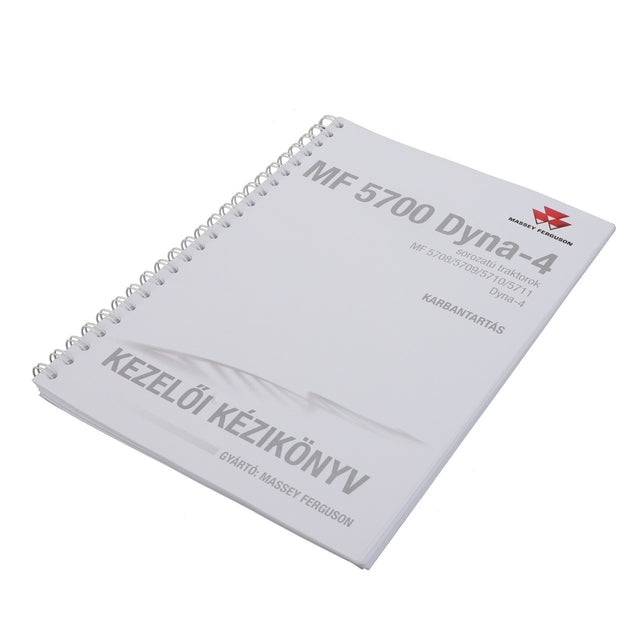 A spiral-bound manual labeled "AGCO | Operator'S Manual - Act004571B" for Massey Ferguson MF 5700 Dyna-4 series tractors. The cover is white with grey and red text.