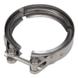 The AGCO | Profile Clip - Acp0359570 by AGCO is a metal v-band clamp featuring a T-bolt and nut fastening mechanism, ideal for securely joining cylindrical components such as pipes and ducting.