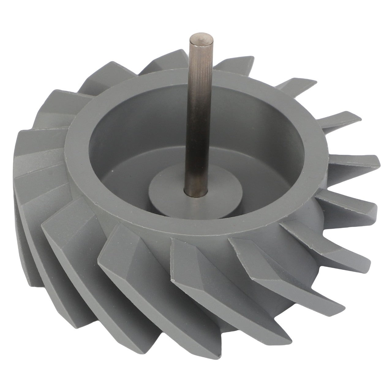 A gray turbine impeller with sharp blades and a central metal shaft from AGCO, specifically the TURBINE - AG709345. No further product description information is available.