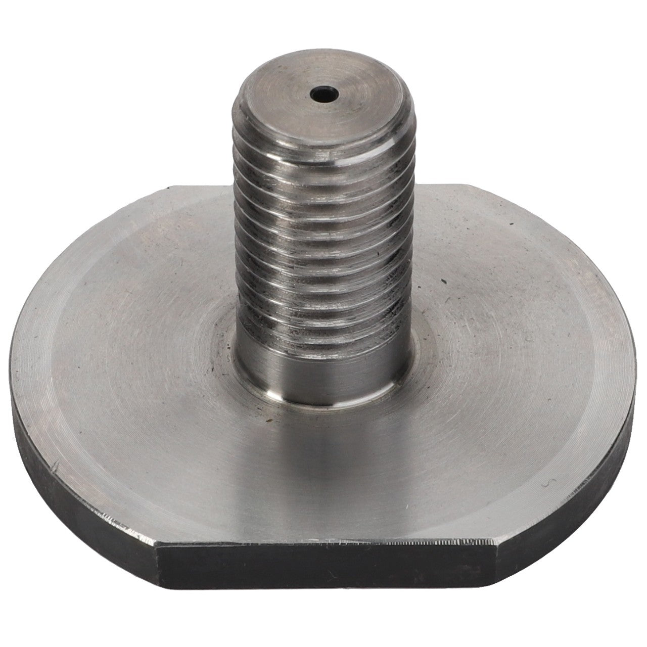 The AGCO | Screw - F180100080960 by AGCO is a meticulously crafted metal threaded bolt featuring a flat, circular base and a precisely centered hole.