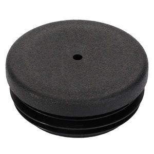 The AGCO LOCKING PLUG - F824200210240 is a black plastic round cap with a single small hole in the center and ribbed edges for grip, providing secure handling. No current product description information available.