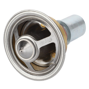 The AGCO | Non-Return Valve - 3907475M91, a metal automotive component featuring a cylindrical body and circular flange, is compatible with Massey Ferguson models and is suitable for Dyna-6 transmission systems.