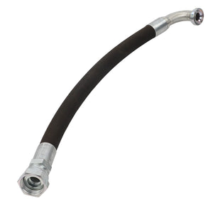 No current product description matches the versatility of this image: the AGCO Hydraulic Hose - Acw0605120, a flexible black rubber hose with metal connectors at both ends.