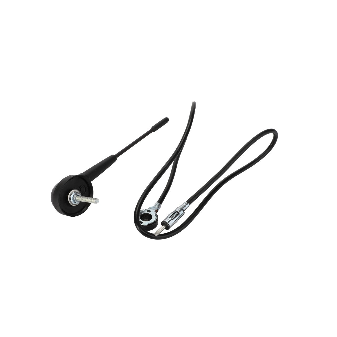 The AGCO Radio Antenna - Acx244085B is a black whip-style antenna with a threaded mount base and attached wiring cables. No current product description information is available for this item.