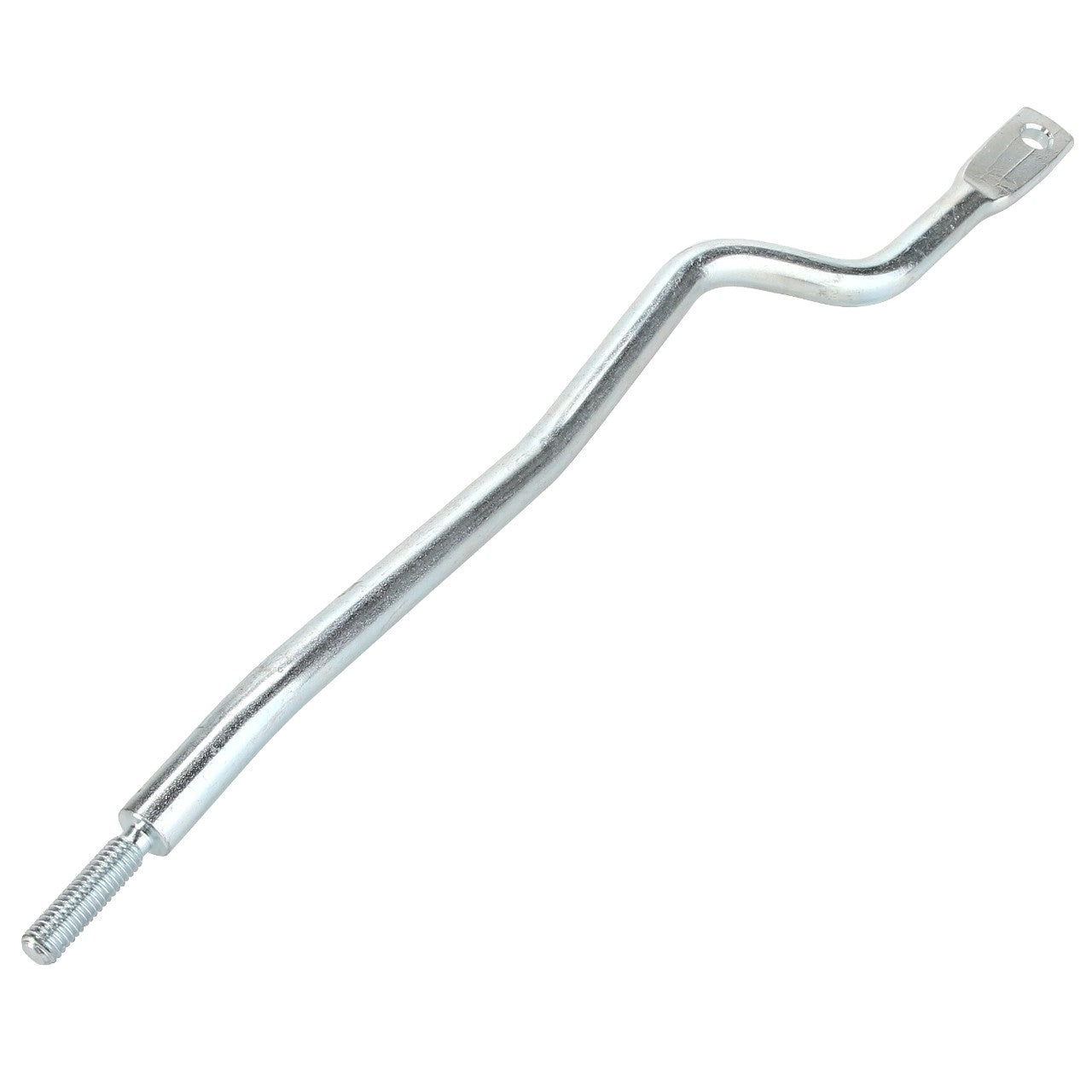 The AGCO | Tie Rod - Acp0334290 is a metal bicycle kickstand featuring a curved design and a bolt at one end. Unfortunately, there is no current product description available for this item.