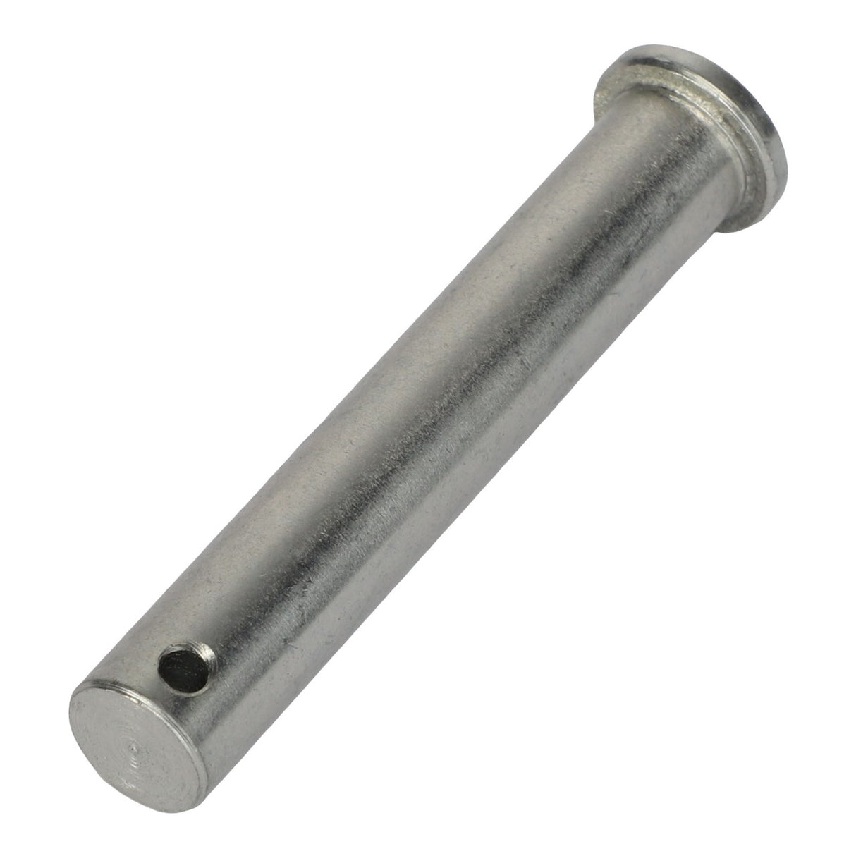 The AGCO LOCKING PIN - ACP0634300 is a metallic cylindrical pin with a small hole near one end and a wider flange on the opposite end. For additional details, please contact our Support Team.