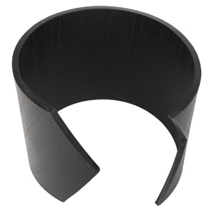 A black, semi-circular plastic sleeve with a small cutout segment, resembling a versatile clip or clamp, known as the AGCO | Bush - Acp0063810 by AGCO.