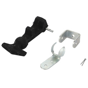 Displayed on a plain white background is the AGCO Grip - Acp0391390 by AGCO, featuring assorted metal brackets and clips. The set includes a black hinge-like piece and two silver mounting hardware components. Currently, no additional product description is available.