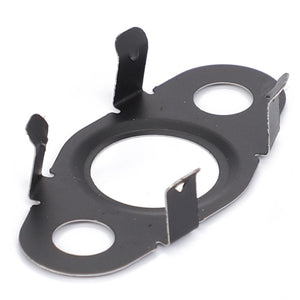 A small metal bracket with two circular holes and four angled prongs, designed for fastening or mounting components, compatible with Massey Ferguson models, known as the AGCO Gasket - 4227349M1.