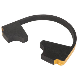 The AGCO | Foam - Acw071789A is a black plastic clip designed in the shape of a horseshoe, featuring rectangular ends. One end is partially covered in yellow wrapping. Further product description information is currently unavailable.