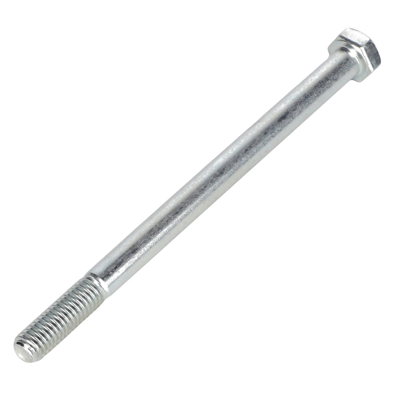 A close-up image of the AGCO HEX CAP SCREW - AL5002978, showcasing its silver color, threaded end, and hexagonal head, displayed against a white background.