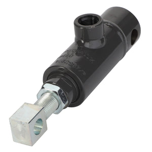 The AGCO | Hydraulic Cylinder - Acw1549680 is a robust black hydraulic cylinder featuring a threaded rod paired with a durable metal fitting.