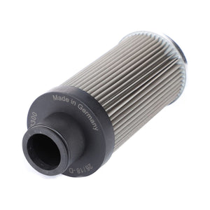 The AGCO Hydraulic Filter Cartridge - V20656300, a cylindrical filter with pleated metal and plastic sides labeled "Made in Germany," is specifically designed to protect hydraulic components and ensure increased equipment service life.