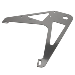 The AGCO Bracket - Acw9080640, a triangular, silver metal bracket from the AGCO brand, features multiple cutouts for mounting or attachment, including both circular and rectangular holes. Currently, no product description information is available.