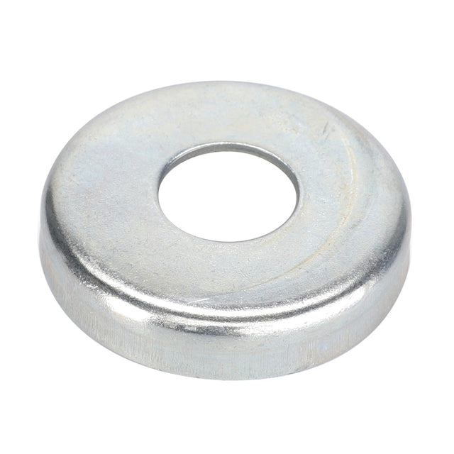 The AGCO | Protective Washer - Fel150084 by AGCO is a metallic washer featuring a central hole, rounded edges, and a flat surface. Its reflective finish indicates expert craftsmanship from high-grade steel.