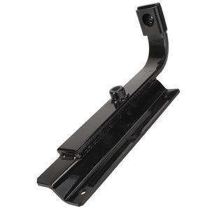 The AGCO | Support - Acw042660A by AGCO is a black, metal mounting bracket featuring a curved arm with a hole at the top and a flat base with drilled holes for securing. Beyond these features, no additional product description information is available.