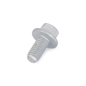 A silver hex head bolt with a threaded shaft and a washer-like flange under the head, measuring precisely 18.82mm, from AGCO's product line (F119200090150), placed on a white background.