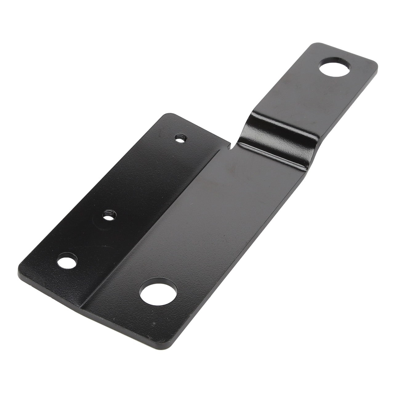 The AGCO Bracket - Acw0892320 is a black metal bracket featuring a large central opening surrounded by five smaller holes.