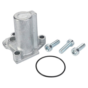 The AGCO | SPOOL - AL10570186, a metal automotive part featuring two holes, three screws, and one O-ring, placed on a white background. No current product description information is available.