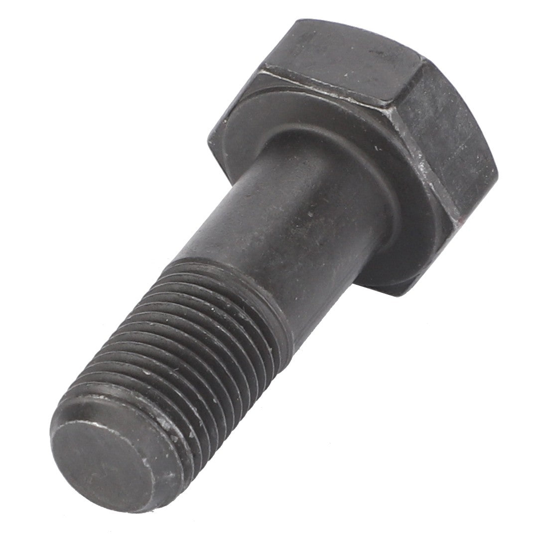 Close-up of an AGCO Hexagonal Head Bolt - F184100320030 with a black metal finish and threaded shaft on a white background. No current product description available.