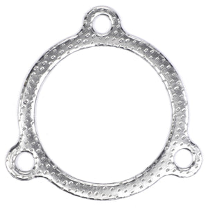 A genuine AGCO Gasket for Turbo (4224968M1), designed with three holes for sealing joints in Massey Ferguson machinery, ensuring efficient containment of exhaust gases.