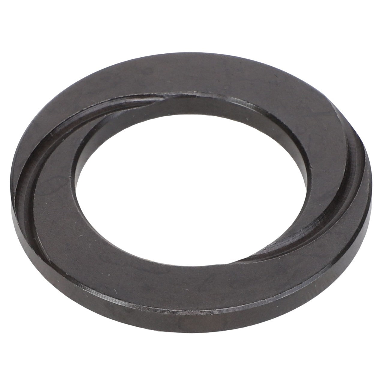 AGCO's Thrust Washer - 3815693M1 is a round, dark-colored, metal wave spring washer featuring a split and wavy design, engineered for compatibility with Fendt models.