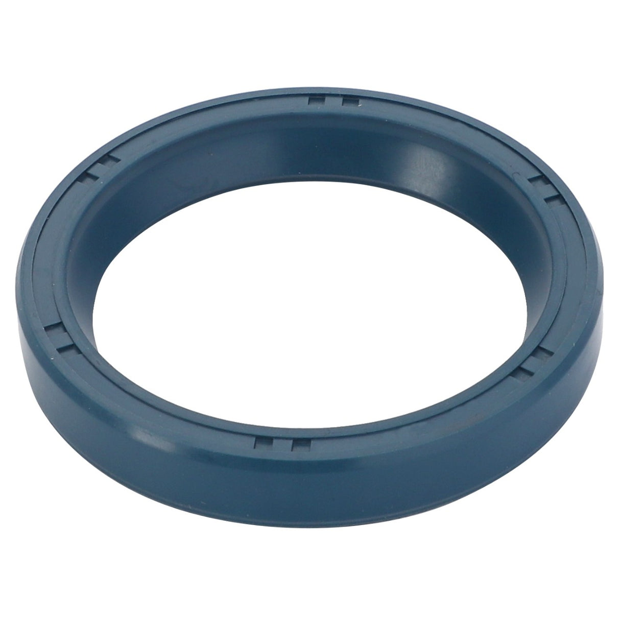 The AGCO | Oil Seal - 8-7-3-01239 by AGCO is a blue, round mechanical seal featuring a smooth outer surface and an open inner diameter, designed for compatibility with Massey Ferguson tractors.