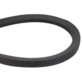 Close-up view of the AGCO V BELT - D26732797, a black rubber belt looped in an oval shape, typically used in machinery or appliances for power transmission or conveyance.