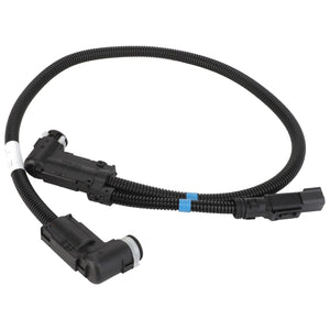 A coiled automotive wiring harness by AGCO, labeled as the Hose - Acw039780A, comes with connectors at each end, is encased in a protective black plastic sheath, and features a distinctive blue clip along the cable.