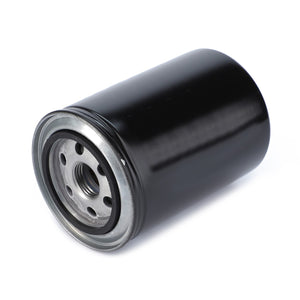 The AGCO Engine Oil Filter Spin On - V836120822 is a black cylindrical filter with a metal base and a threaded central hole, designed to ensure clean oil and extend the life of automotive engine components.