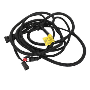 Black coiled AGCO automotive wiring harness labeled as Acw1397400, features multiple connectors and a yellow label attached. No current product description information is available.