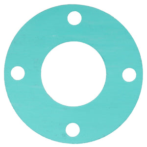 The AGCO | GASKET - AG517044 is a circular turquoise gasket featuring a large central hole and four smaller holes evenly spaced around the perimeter.