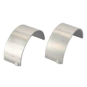 Currently, there is no detailed product description available, but visually, two silver semicircular metal brackets identified as the AGCO | Conrod Bearing - V836179784 are placed side by side on a pristine white background.