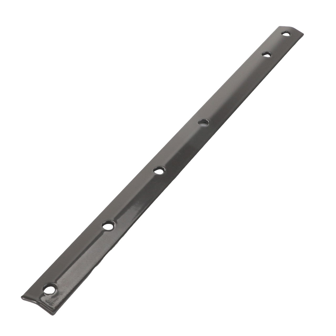 The AGCO Plate - Acw1175100 is a sturdy black metal bar featuring five precision-drilled holes evenly spaced along its length.