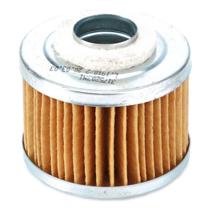 The AGCO Hydraulic Filter Cartridge - 3175203M1, a cylindrical, pleated paper air filter with metal end caps designed for use in engines or machinery, is shown against a white background. This hydraulic filter aims to extend equipment service-life and reduce maintenance costs.