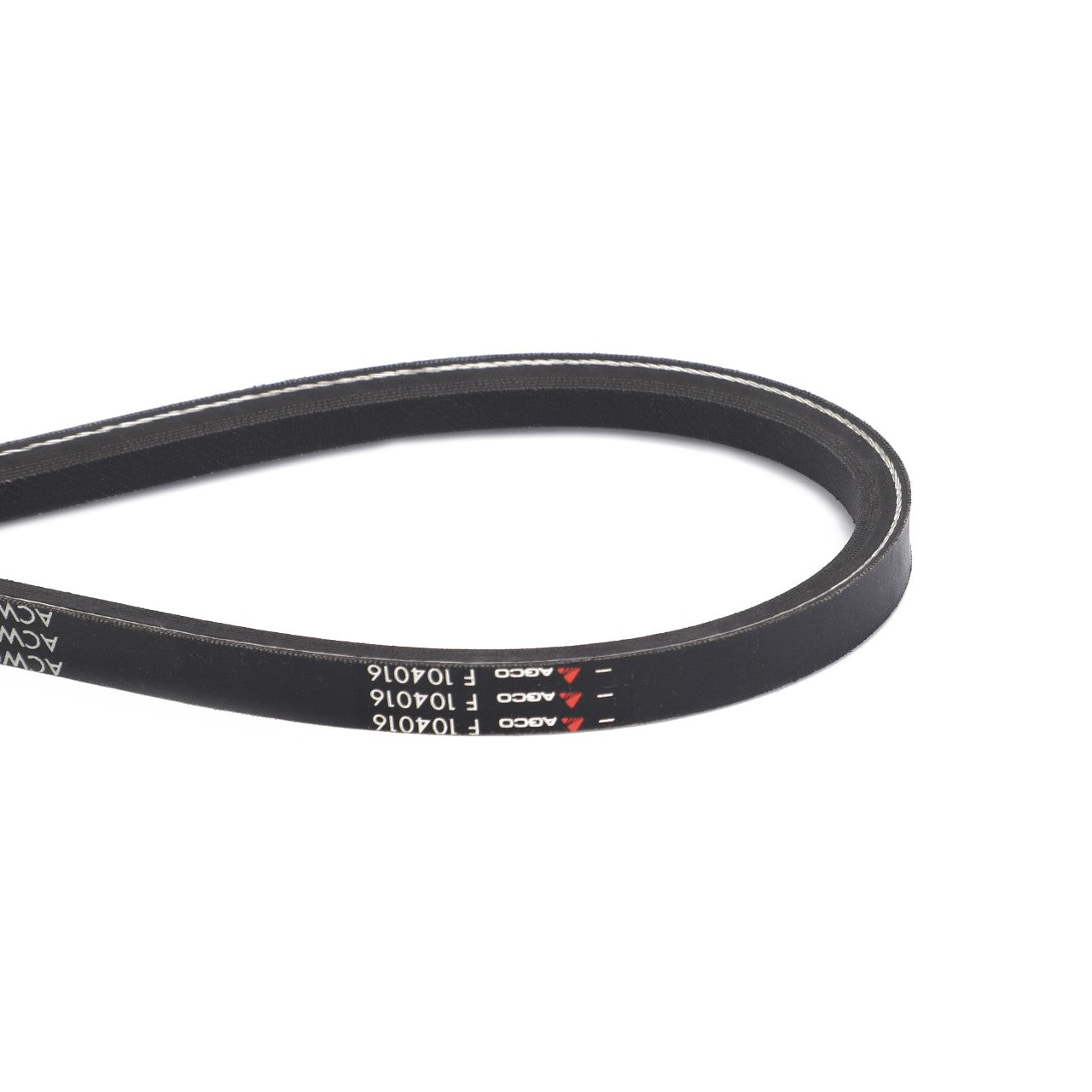 A black rubber automotive belt with the numbers "7PK1015" and the brand name "AGCO" printed in white, designed for optimal performance and noise reduction.